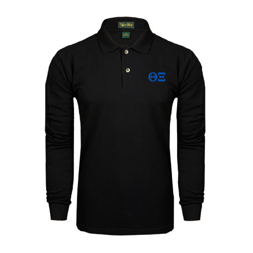 Black Long Sleeve Polo-Greek Letters - One Color