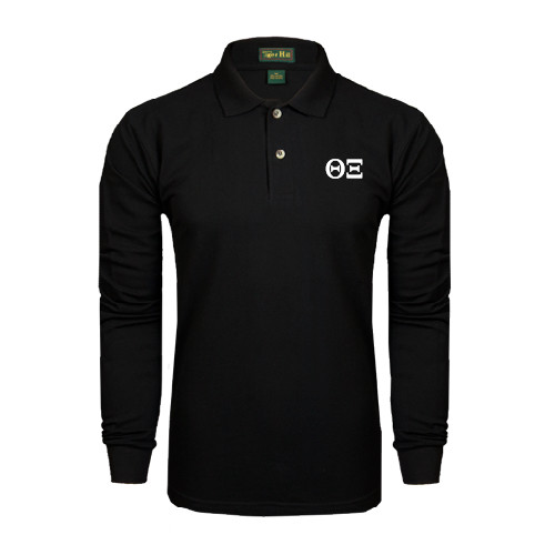 Black Long Sleeve Polo-Greek Letters - One Color