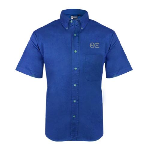 Royal Twill Button Down Short Sleeve-Greek Letters - One Color