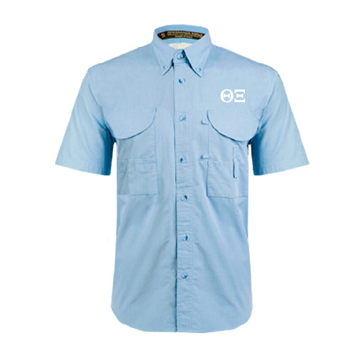 Light Blue Fishing Shirt Performance Short Sleeve -Greek Letters - One Color