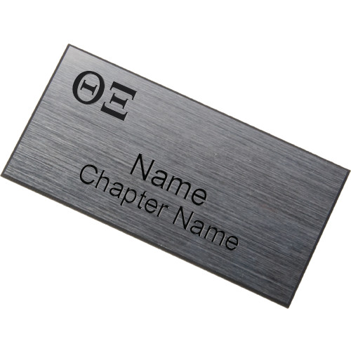 Brushed Silver w/ Black Name Badge-Greek Letters - One Color Engraved