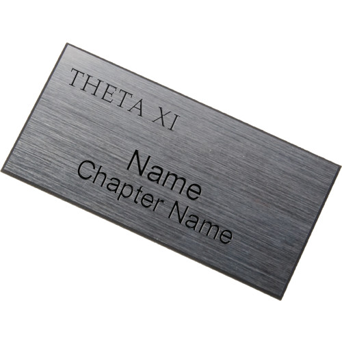 Brushed Silver w/ Black Name Badge-Theta Xi Word Mark Engraved