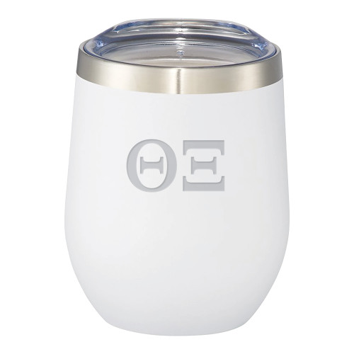 Corzo Vacuum Insulated White Cup 12oz-Greek Letters - One Color Engraved