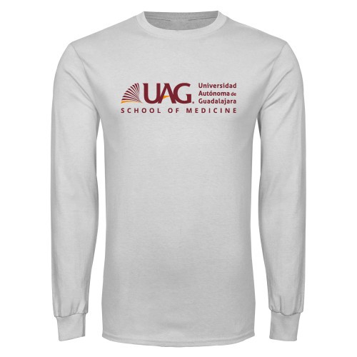  White Long Sleeve T Shirt - UAG School of Medicine Full School Name Wordmark