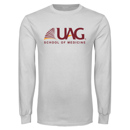 White Long Sleeve T Shirt - UAG School of Medicine Wordmark