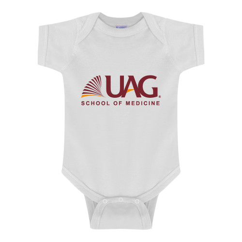  White Infant Onesie - UAG School of Medicine Wordmark
