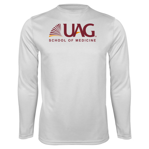  White Performance Long Sleeve Shirt - UAG School of Medicine Wordmark