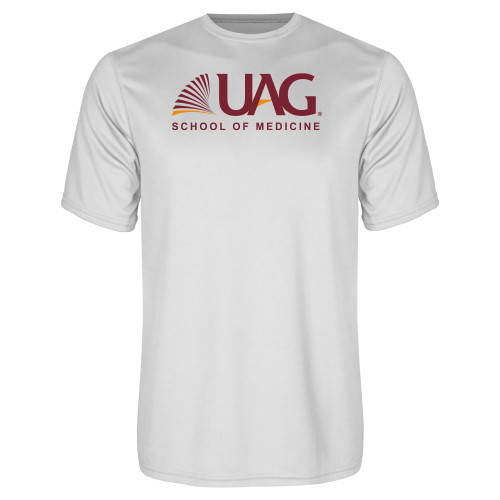  White Performance Tee - UAG School of Medicine Wordmark