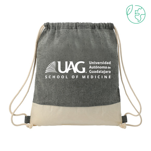  Split Recycled Cotton Natural/Black Drawstring Bag - UAG School of Medicine Full School Name Wordmark