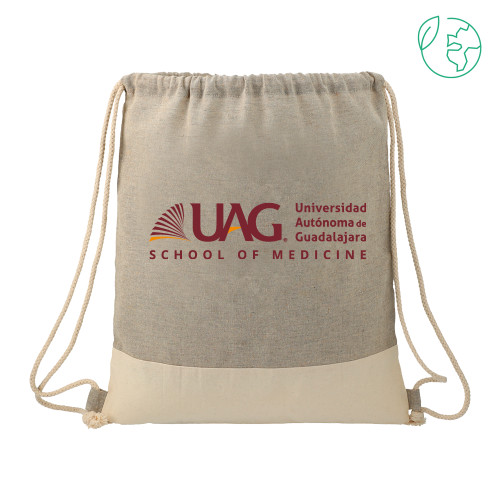  Split Recycled Cotton Grey/Natural Drawstring Bag - UAG School of Medicine Full School Name Wordmark