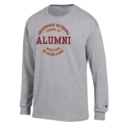  Champion Oxford Grey Long Sleeve T Shirt - UAG School of Medicine Alumni in Circle
