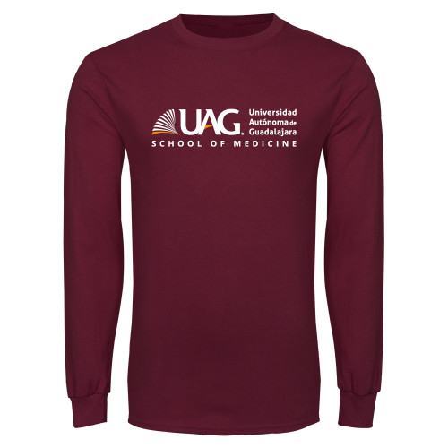  Maroon Long Sleeve T Shirt - UAG School of Medicine Full School Name Wordmark