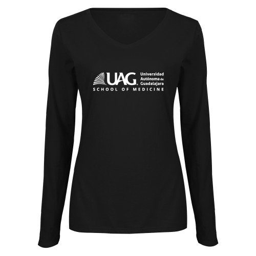  Womens Black Long Sleeve V Neck Tee  - UAG School of Medicine Full School Name Wordmark