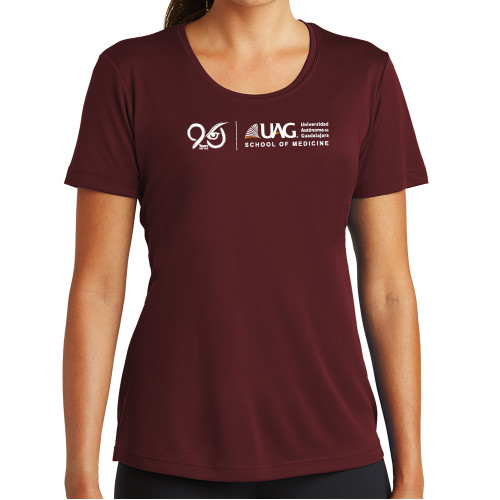 Womens Maroon Performance Short Sleeve Tee - UAG 90th Anniversary Full Name