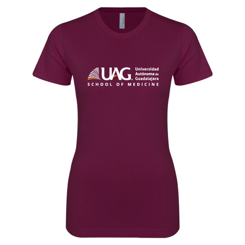  Next Level Womens Maroon Boyfriend Tee - UAG School of Medicine Full School Name Wordmark