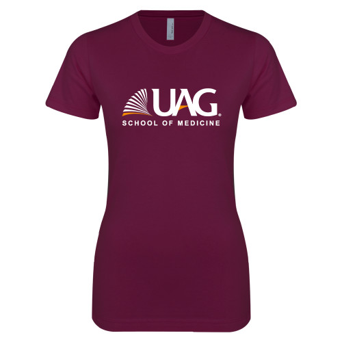  Next Level Womens Maroon Boyfriend Tee - UAG School of Medicine Wordmark
