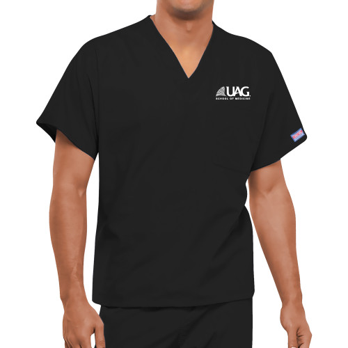  Unisex Black WW Originals Neck Scrub Top - UAG School of Medicine Wordmark