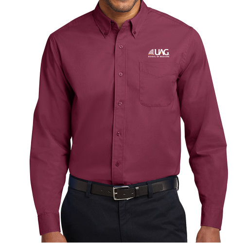  Maroon Twill Button Down Long Sleeve - UAG School of Medicine Wordmark
