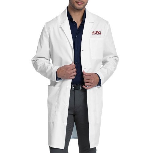  Mens 40in White Stretch Twill Lab Coat - UAG School of Medicine Wordmark