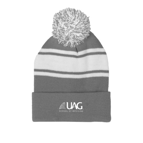  Grey/White Two Tone Knit Pom Beanie w/Cuff - UAG School of Medicine Wordmark
