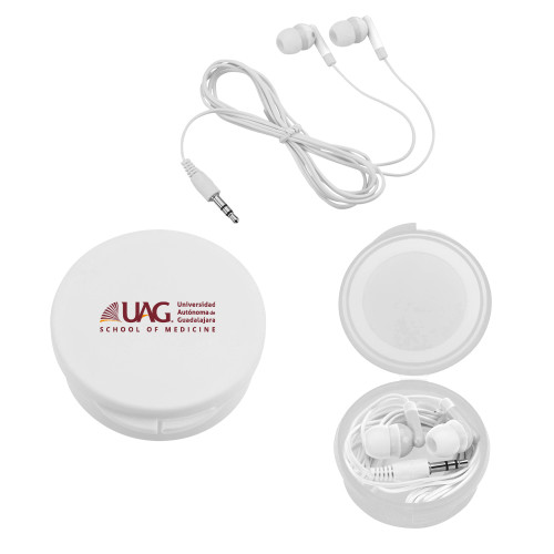  Ear Buds in White Case - UAG School of Medicine Full School Name Wordmark