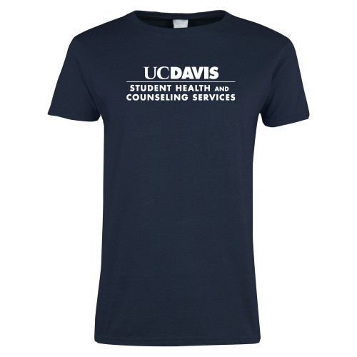  Womens Navy Short Sleeve Tee - UC Davis Student Health and Counseling Services Centered