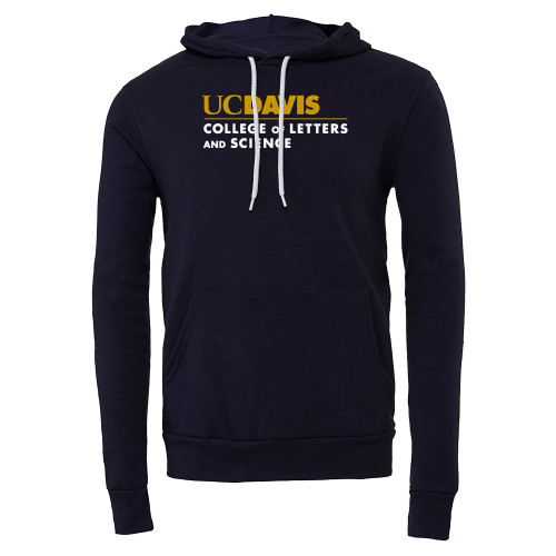  Bella + Canvas Navy Fleece Hood - UC Davis College of Letters and Science Flat