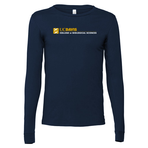  Bella + Canvas Navy Jersey Cotton Long Sleeve T Shirt - UC Davis College of Biological Sciences Flat