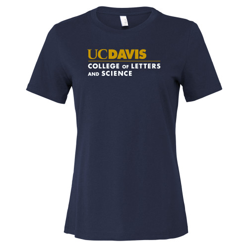  Bella + Canvas Womens Navy Relaxed Cotton T Shirt - UC Davis College of Letters and Science Flat