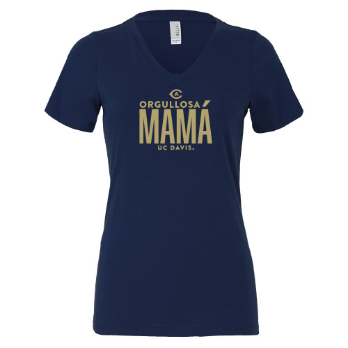  Bella + Canvas Womens Navy V Neck Cotton T Shirt - UC Davis Orgullosa Mama