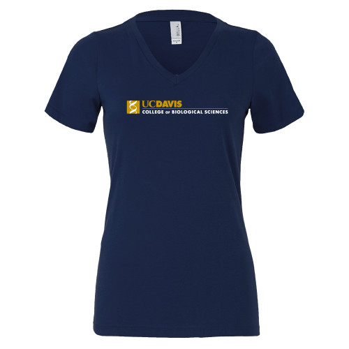  Bella + Canvas Womens Navy V Neck Cotton T Shirt - UC Davis College of Biological Sciences Flat