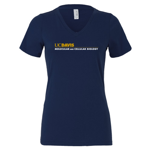  Bella + Canvas Womens Navy V Neck Cotton T Shirt - UC Davis Molecular and Cellular Biology