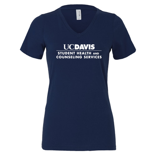  Bella + Canvas Womens Navy V Neck Cotton T Shirt - UC Davis Student Health and Counseling Services Centered