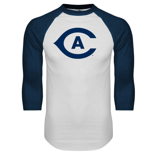  White/Navy Raglan Baseball T Shirt - Secondary Athletics Mark