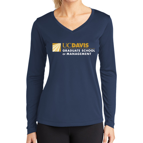  Womens Navy Performance Long Sleeve V Neck Shirt - Graduate School of Management Flat