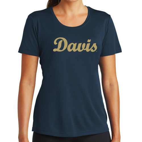  Womens Navy Performance Tee - Script Davis