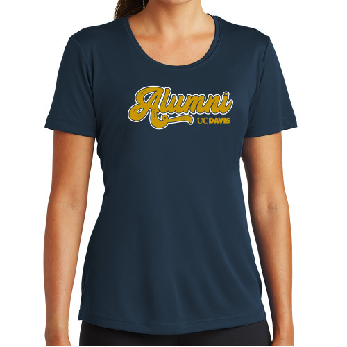  Womens Navy Performance Tee - UC Davis Alumni Vintage Script