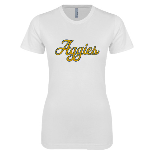  Next Level Womens White Boyfriend Tee - Aggies Script