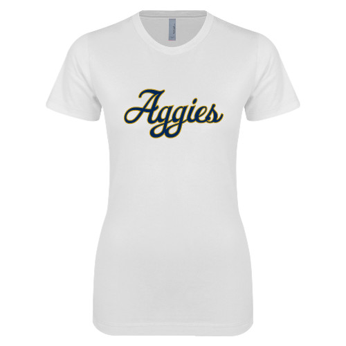  Next Level Womens White Boyfriend Tee - Aggies Script