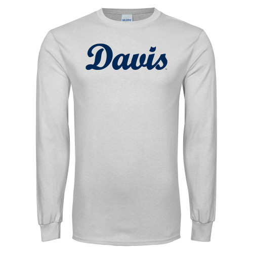  White Long Sleeve T Shirt - Script Davis