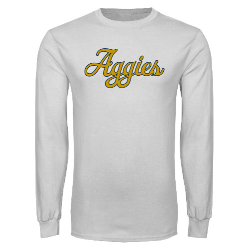  White Long Sleeve T Shirt - Aggies Script