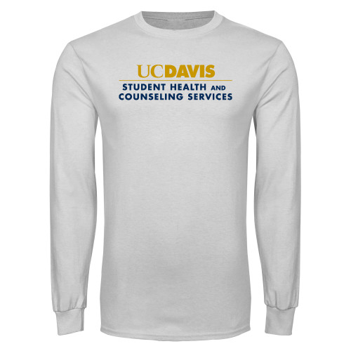  White Long Sleeve T Shirt - UC Davis Student Health and Counseling Services Centered