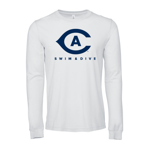  Bella + Canvas White Jersey Cotton Long Sleeve T Shirt - Swim and Dive