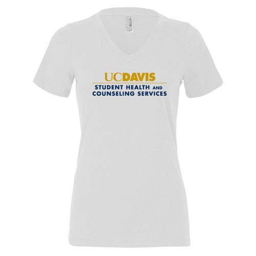  Bella + Canvas Womens White V Neck Cotton T Shirt - UC Davis Student Health and Counseling Services Centered