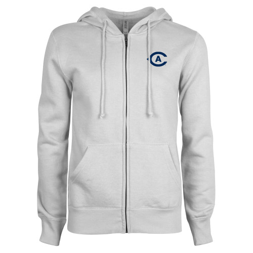  ENZA Womens White Fleece Full Zip Hoodie - Secondary Athletics Mark