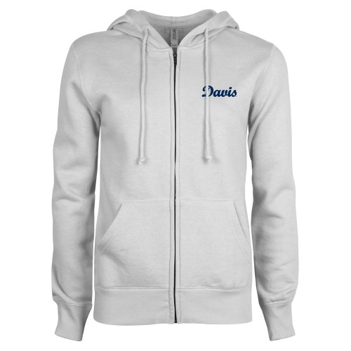  ENZA Womens White Fleece Full Zip Hoodie - Script Davis