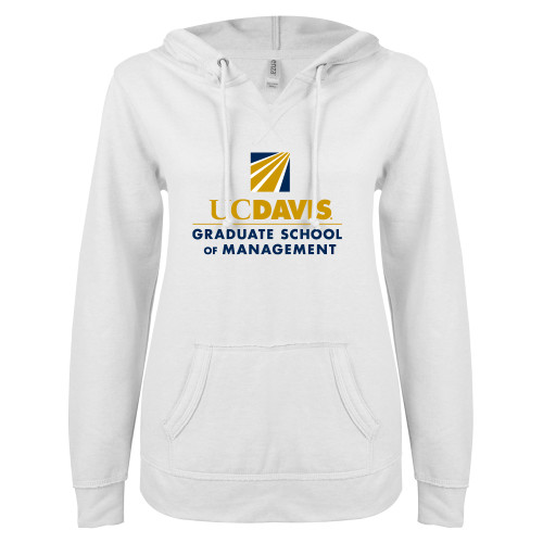  ENZA Womens White V Notch Raw Edge Fleece Hoodie - Graduate School of Management Stacked