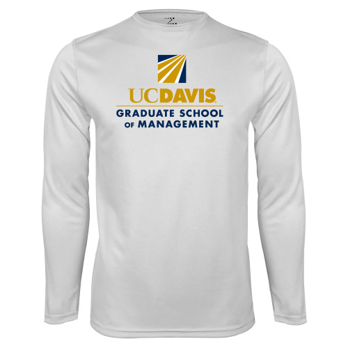  White Performance Long Sleeve Shirt - Graduate School of Management Stacked