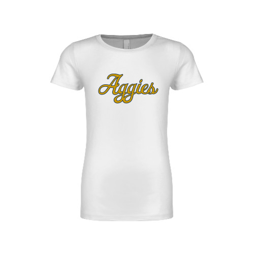  Next Level Girls White Fashion Fit T Shirt - Aggies Script