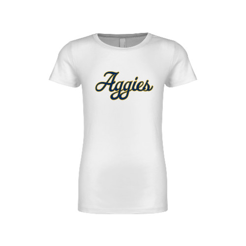  Next Level Girls White Fashion Fit T Shirt - Aggies Script
